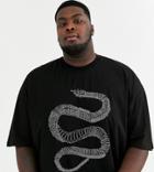 Asos Design Plus Oversized Longline T-shirt With Metallic Beaded Snake-black