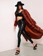 Asos Luxe Maxi Faux Fur Coat In Chestnut-brown