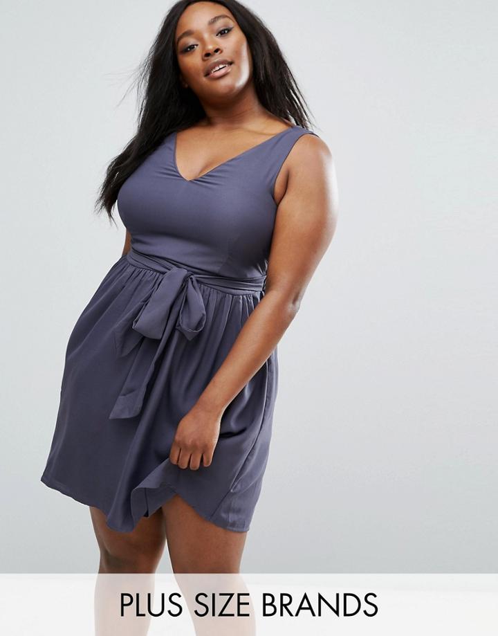 Junarose Plus Dress With Tie Waist - Gray