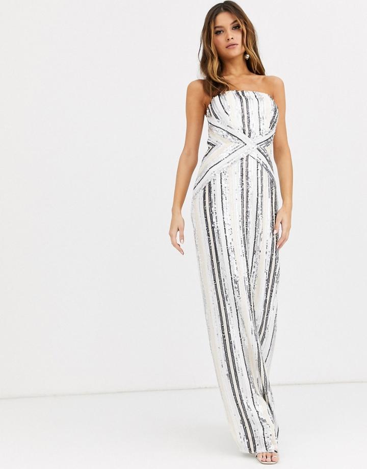 Tfnc Bandeau Stripe Sequin Maxi Dress With Back Slit In Multi