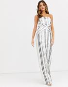 Tfnc Bandeau Stripe Sequin Maxi Dress With Back Slit In Multi