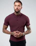 Fred Perry Knitted Polo Shirt In Burgundy - Red