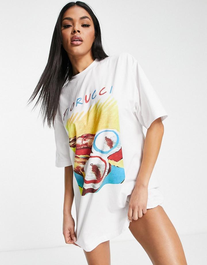 Fiorucci Relaxed T-shirt Dress With Vintage Graphic & Logo-white