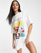 Fiorucci Relaxed T-shirt Dress With Vintage Graphic & Logo-white