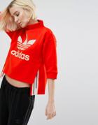 Adidas Paris Red High Neck Cropped Sweatshirt With Sheer Panels - Red