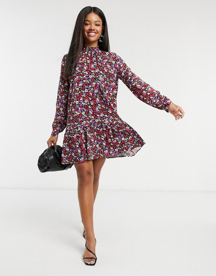 Stradivarius High Neck Collar Detail Dress In Floral-multi