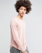 Asos Cotton Sweater With Curved Hem In Pink - Pink