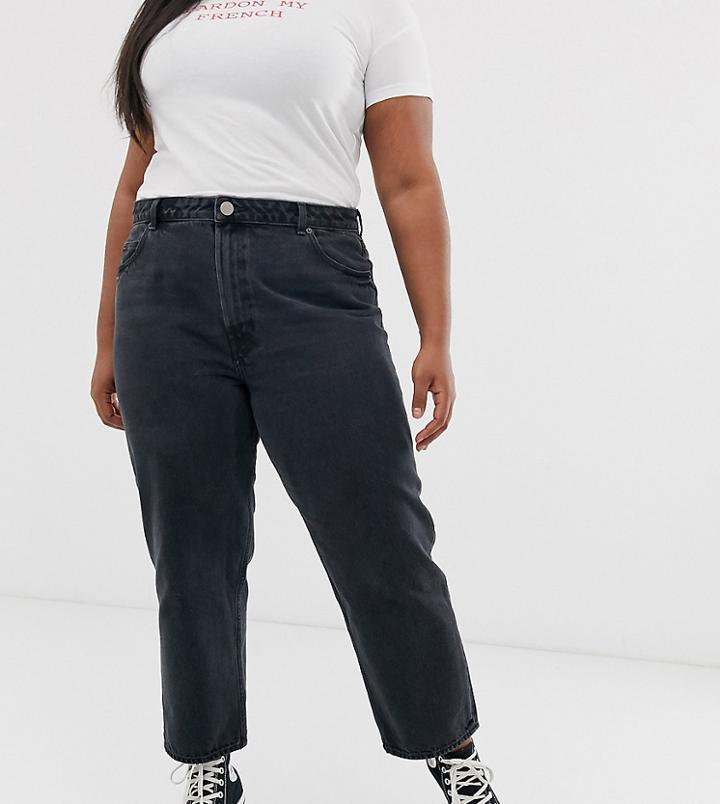 Asos Design Curve Recycled Florence Authentic Straight Leg Jeans In Washed Black