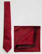Asos Wedding Tie And Pocket Square Pack In Silk In Oxblood - Oxblood