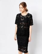 Just Female Round Lace Top - Black