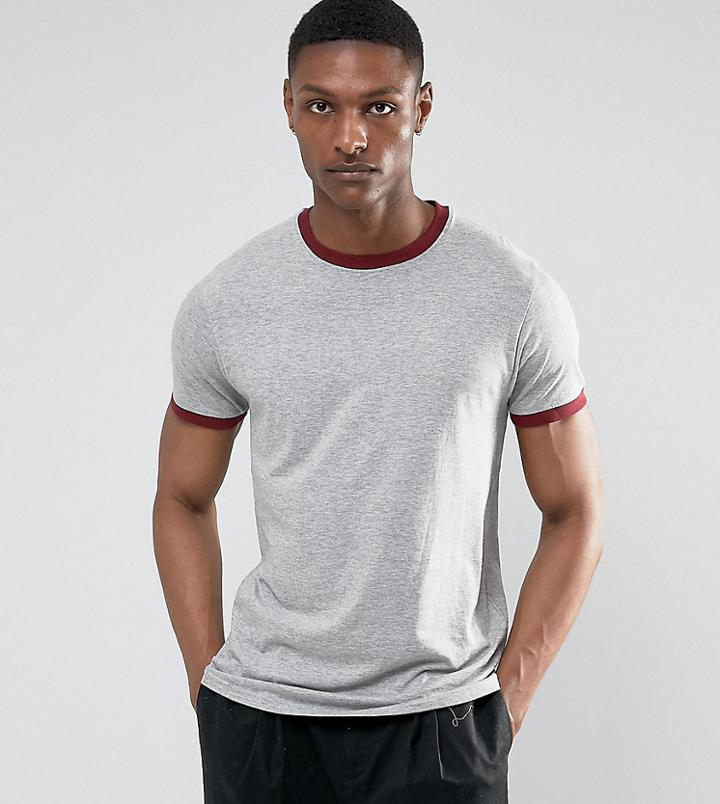 Brave Soul Tall Ringer T-shirt - Gray