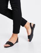 Qupid Woven Sling Back Flat Sandals In Black