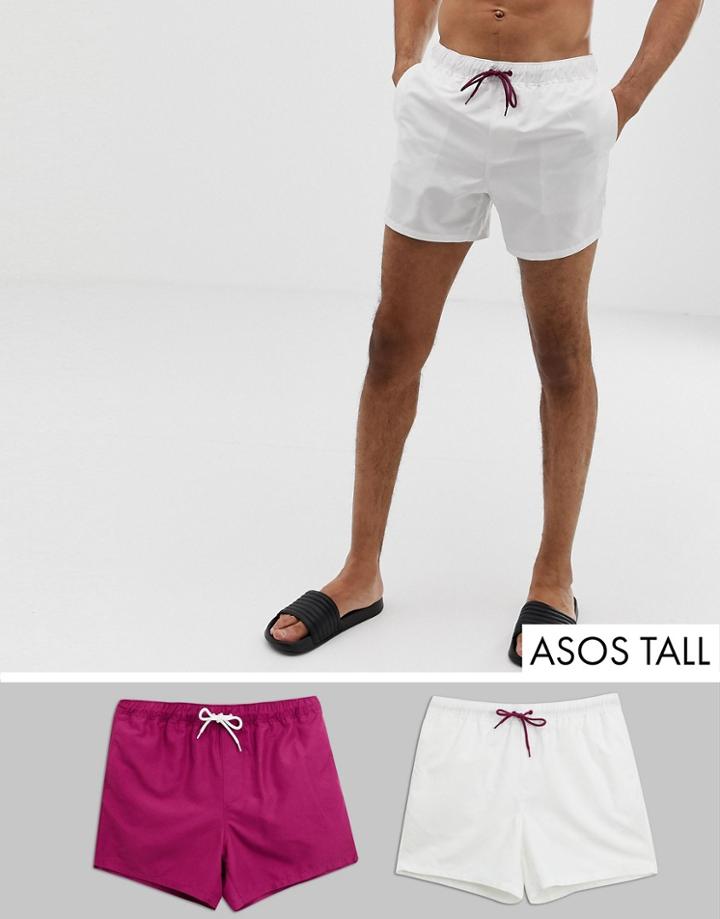 Asos Design Tall Swim Shorts In Purple & White Short Length Save - Multi
