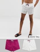 Asos Design Tall Swim Shorts In Purple & White Short Length Save - Multi