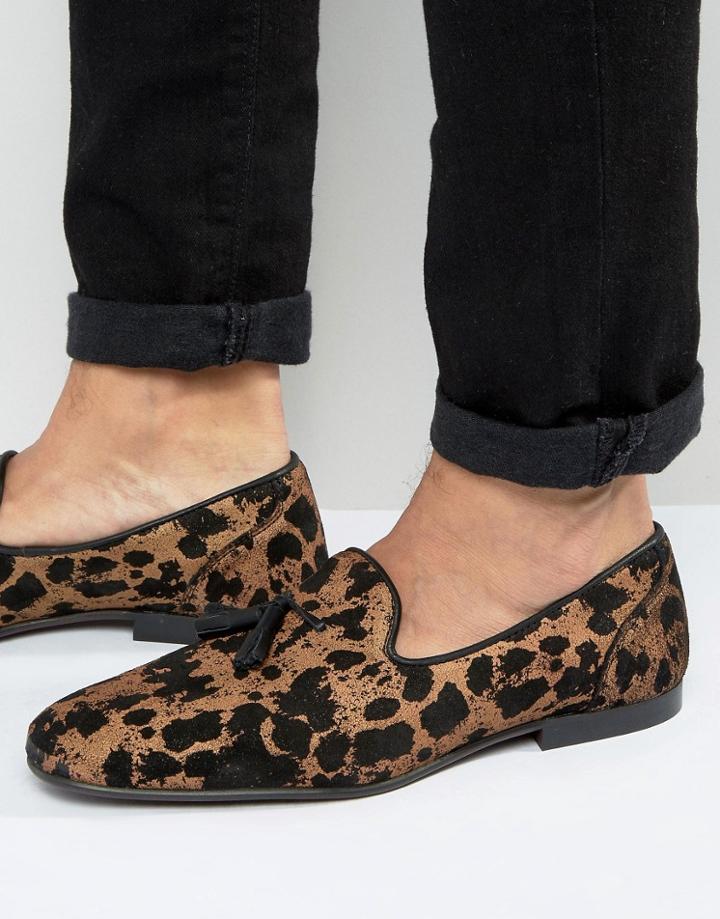 Asos Loafers In Leopard Print - Gold