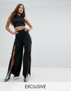 Missguided High Waisted Wide Leg Ring Detail Pant - Black