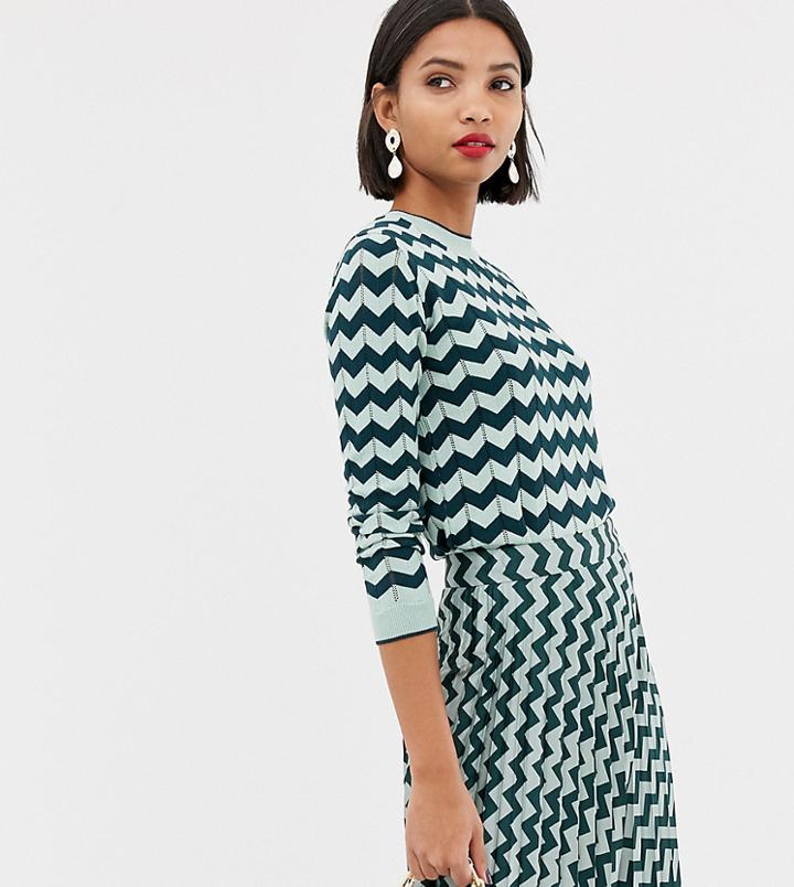 Mango Chevron Sweater In Turquoise - Multi