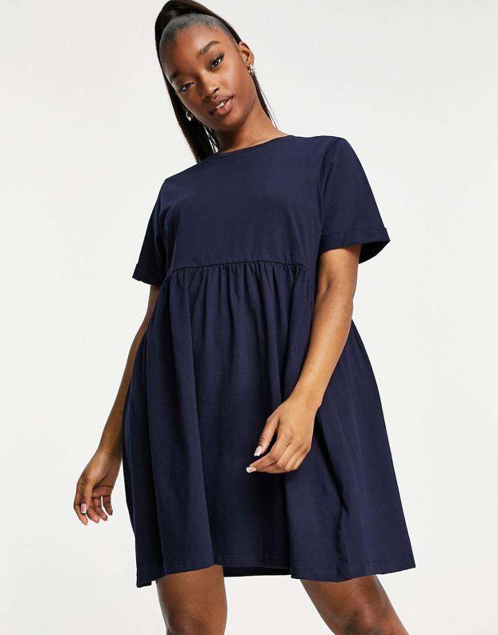 Brave Soul Lara Smock Dress In Navy