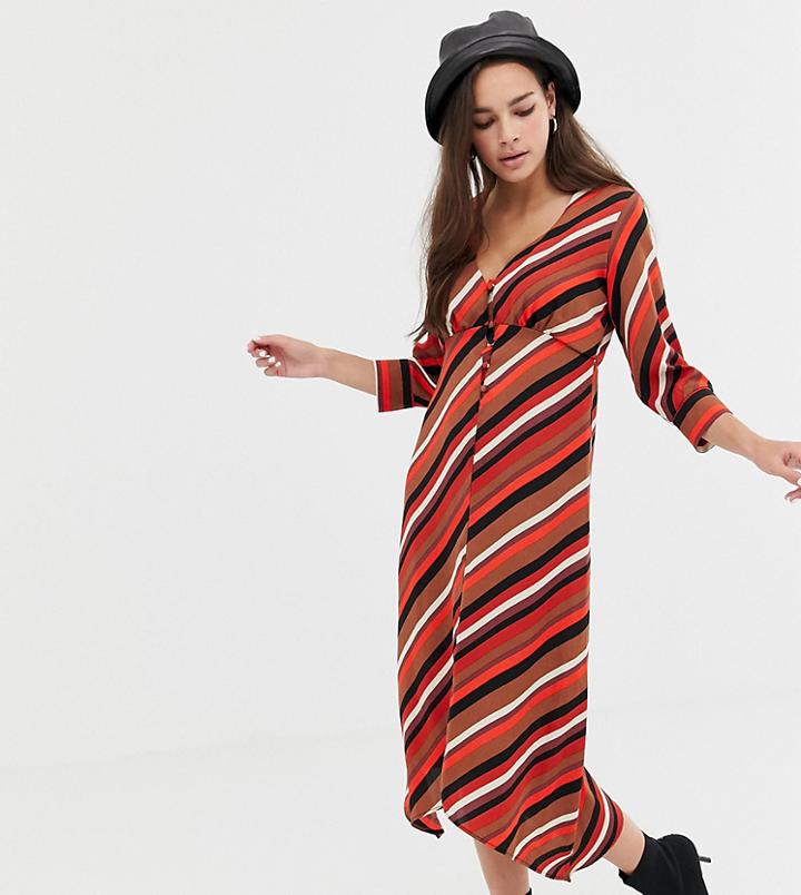 Bershka Button Front Stripe Scarf Dress In Multi