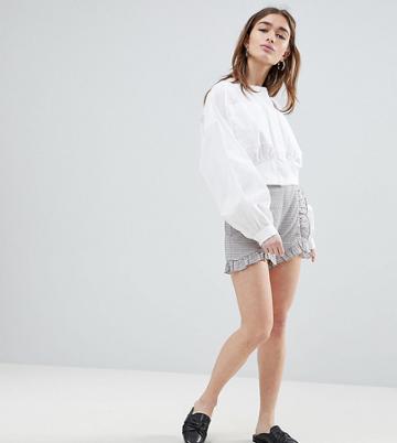 Lost Ink Petite Tailored Shorts With Ruffle Seams-gray