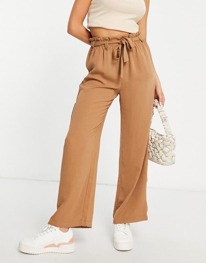 Jdy Paperbag Waist Wide Leg Pants In Beige-neutral