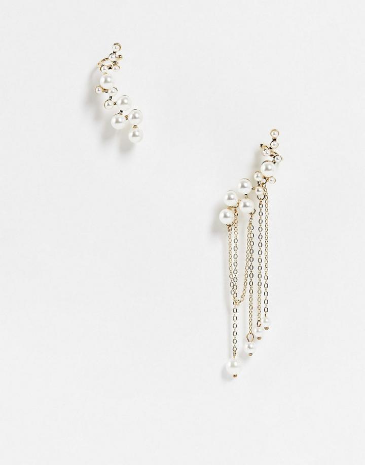 Svnx Gold Dangling Cuff With Pearl Details