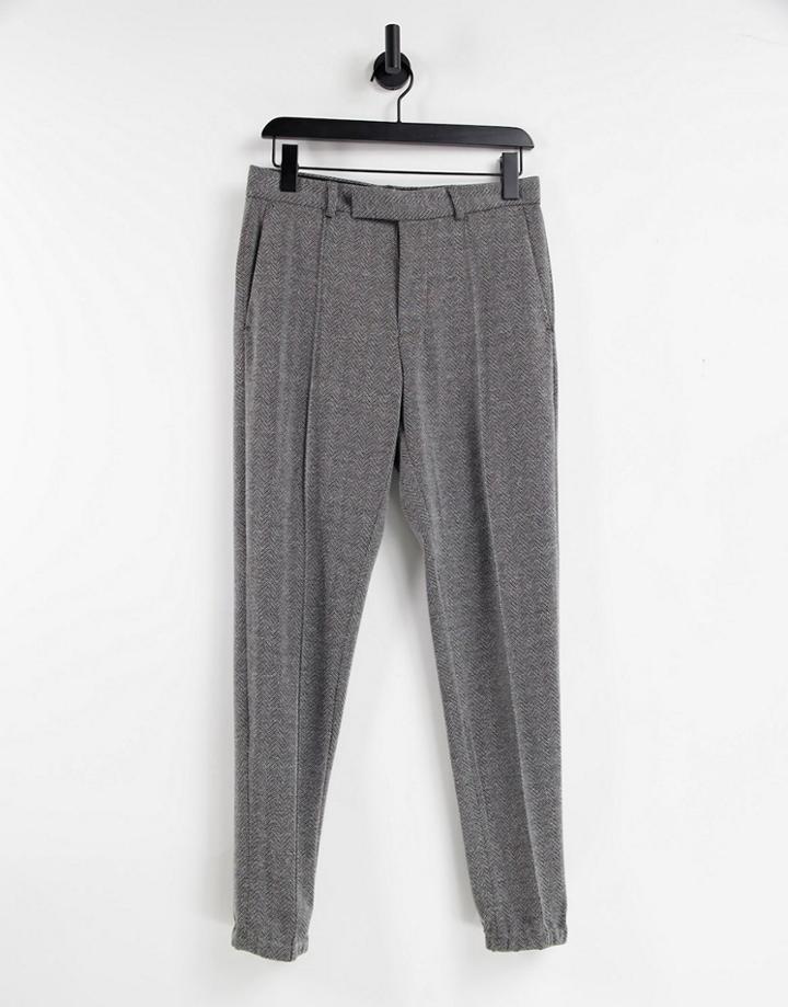 Asos Design Skinny Soft Tailored Smart Joggers In Gray Textured Fabric-grey