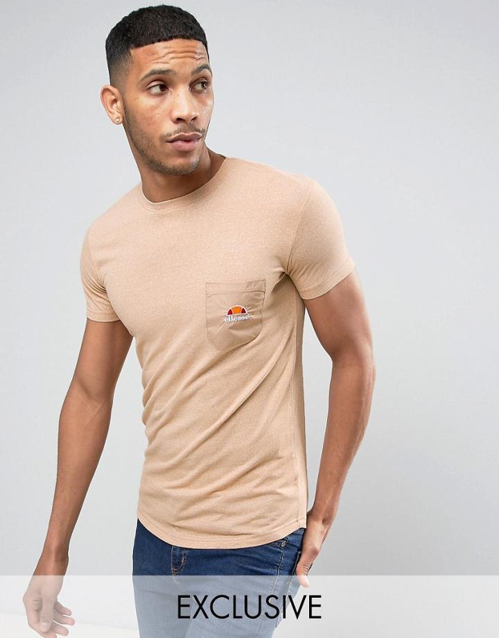 Ellesse Longline Muscle Fit T-shirt With Pocket - Stone
