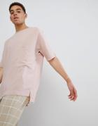 Mennace Pink Plain Pocket Oversized T-shirt - Pink