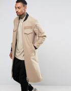 Asos Extreme Longline Bomber Jacket With Tiger Print In Stone - Stone