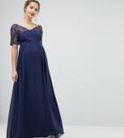 Asos Design Maternity Lace Insert Paneled Maxi Dress-navy