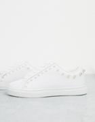 Asos Design Dollar Faux Pearl Lace Up Sneakers In White