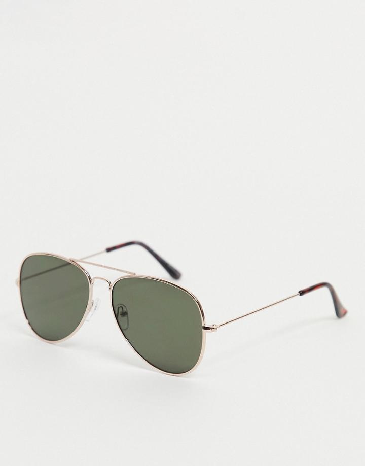 Vero Moda Aviator Sunglasses In Gold-brown