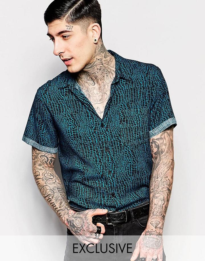 Reclaimed Vintage Reptile Shirt With Neck Scarf - Blue