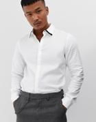 Asos Design Slim Fit Textured Twill Shirt In White With Contrast Tipping - White
