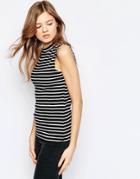 B.young High Neck Striped Sleeveless Top - Black