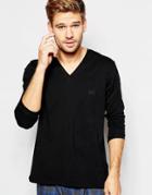 Hugo Boss Long Sleeve Tops In V Neck In Regular Fit - Black