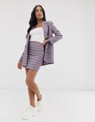 Asos Design Suit Mini Skirt In Purple Check - Multi