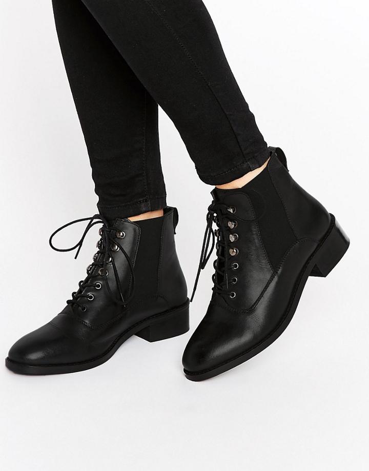 Asos Alis Leather Lace Up Ankle Boots - Black