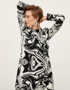 Mango 60's Long Sleeved Mini Dress In Mono Swirl-black