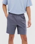 Asos Design Slim Smart Shorts In Gray Linen With Double Pleat Detail - Gray