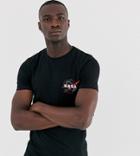 Asos Design Tall Nasa Skinny Fit T-shirt With Chest Print And Embellishment-black