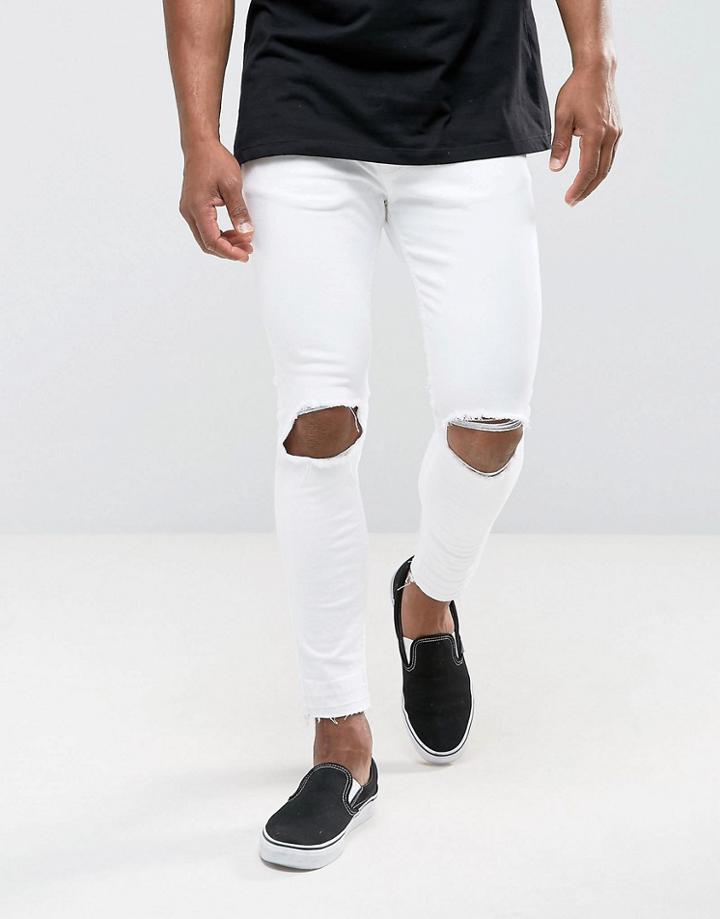 Pull & Bear Super Skinny Jeans With Knee Rips In White - White