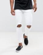 Pull & Bear Super Skinny Jeans With Knee Rips In White - White