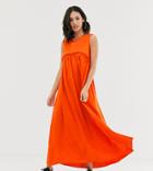 Another Reason Maxi Volume Smock Dress With Frill Seam - Orange