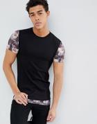 Asos Design Longline Muscle T-shirt With Scene Print Sleeves And Hem Extender - Black