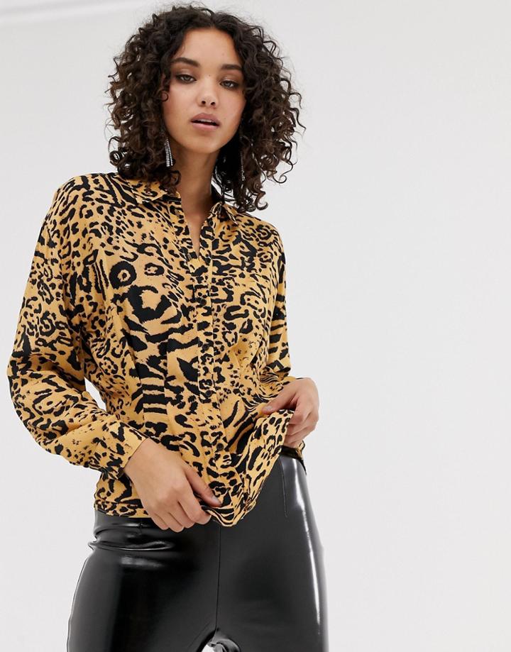 River Island Shirt In Abstract Leopard Print-multi