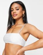 Asos Design Diamante Strap Crop Bikini Top In White