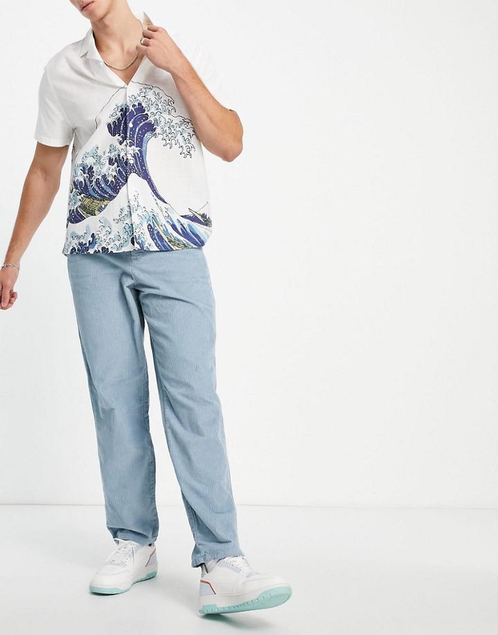 Asos Design Baggy Pants In Pastel Blue Cord-blues