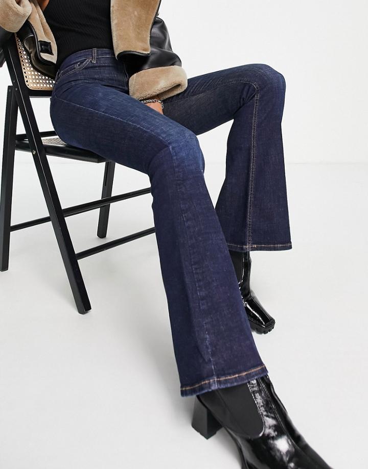 Topshop Jamie Organic Cotton Blend Flare Jeans In Indigo-blues